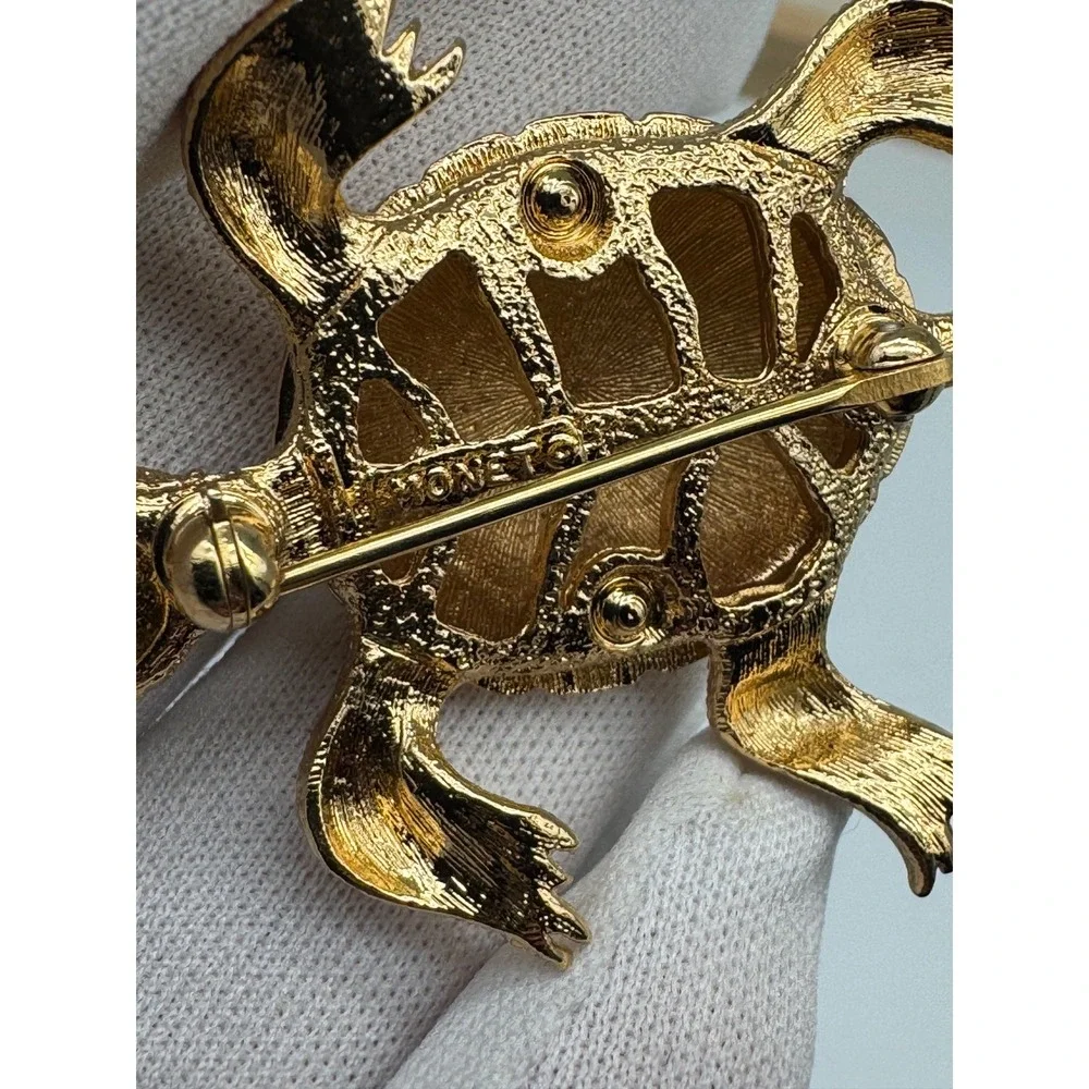 Vintage Signed Brooch Lot of 3 Monet Napier Sarah Coventry Gold Tone Turtle Rose